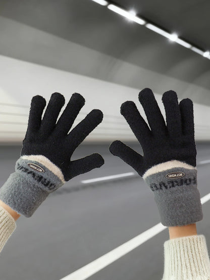 Touchscreen Cotton Gloves for Men, Winter Warm Fleece-Lined Thick Knitted Gloves for Cycling, Unisex Cold-Proof Gloves