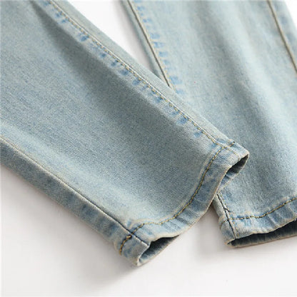 Simple Style Retro Solid Holes Skinny Men Jeans Trousers Stylish Male Ripped Stretch Jogging Casual Denim Pants