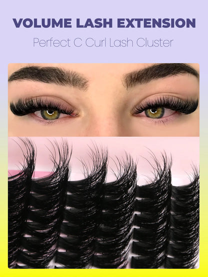 GROINNEYA Lashes Clusters Cat Eyelashes Wispy Individual Lashes Extensions Volume Fluffy Clusters Lashes DIY Eyelashes Makeup