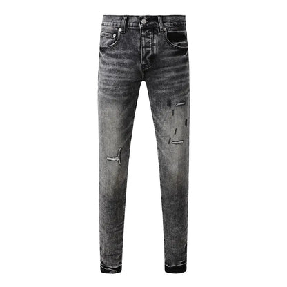 High Street New Trendy Men's Jeans Low Rise Stretch PantsSkinny Button Fly Ripped Retro Hold Trousers