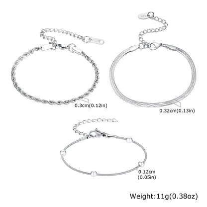 Women Chain Bracelet Silver Color, Stainless Steel Link Stackable Bracelets, Layered Fashion Accessories Gifts