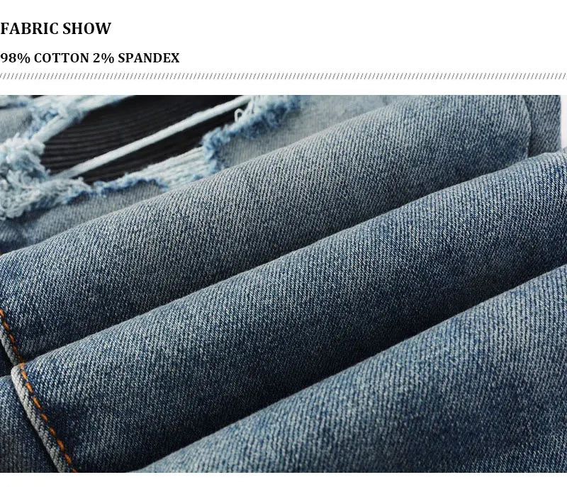 Street Fashion Men Jeans Retro Washed Blue Stretch Skinny Fit Ripped Jeans Men Patched Designer Hip Hop Brand Denim Pants Hombre