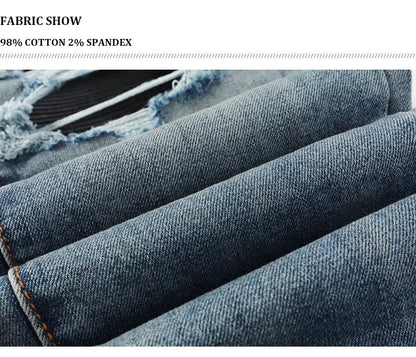 Street Fashion Men Jeans Retro Washed Blue Stretch Skinny Fit Ripped Jeans Men Patched Designer Hip Hop Brand Denim Pants Hombre