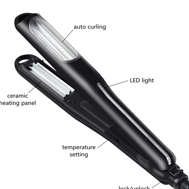 2025 Ceramic Mini Portable Electric Hair Curler LCD Temperature Display PTC Automatic Serrated Curling Iron for Household Use