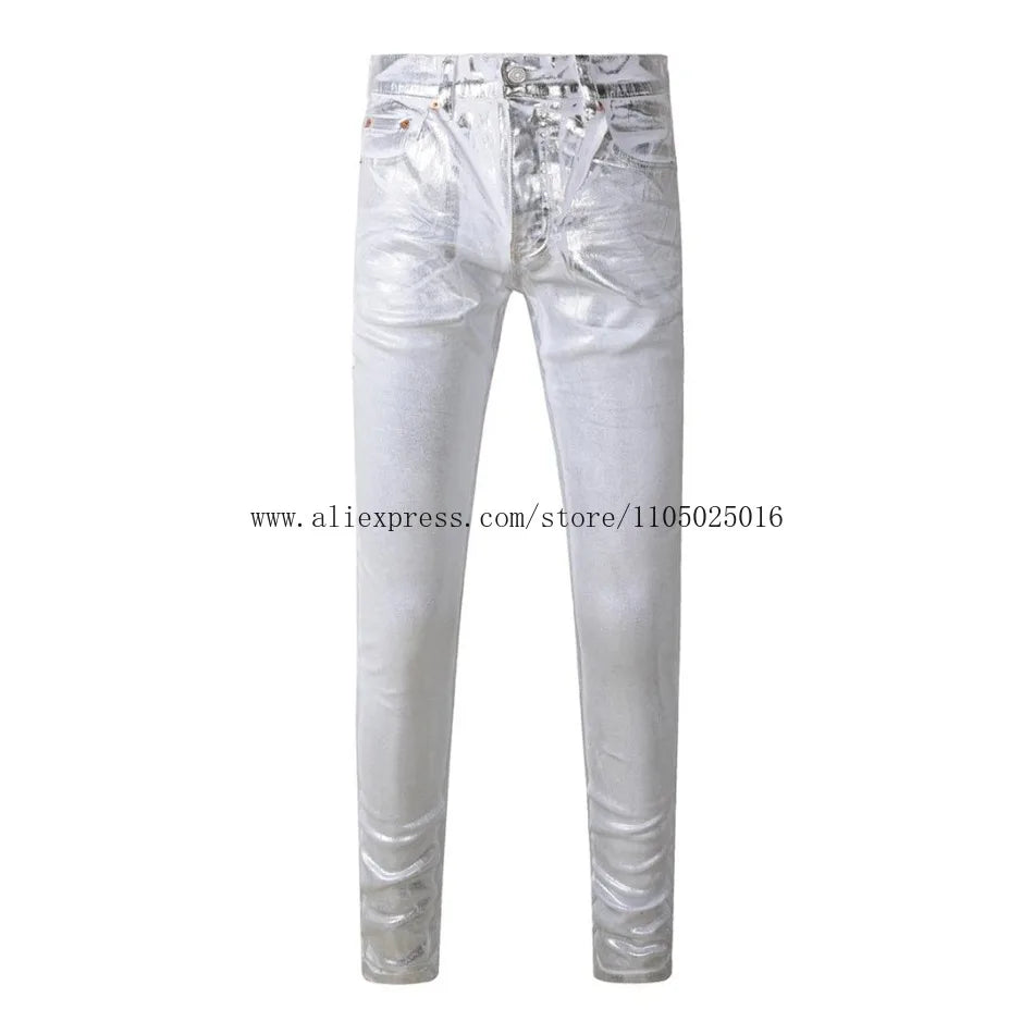 High Street New Trendy Men's Jeans Low Rise Stretch PantsSkinny Button Fly Ripped Retro Hold Trousers