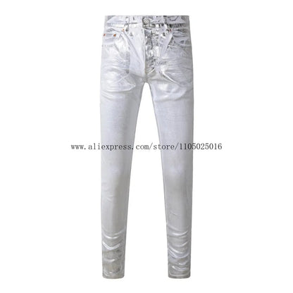 High Street New Trendy Men's Jeans Low Rise Stretch PantsSkinny Button Fly Ripped Retro Hold Trousers