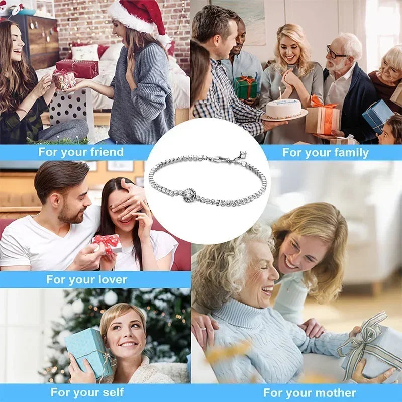 Hot selling 925 Sterling Silver Exquisite Stars Heart-shaped All Zircon Tennis Bracelet Luxurious Charm Bracelet Surprise Gifts