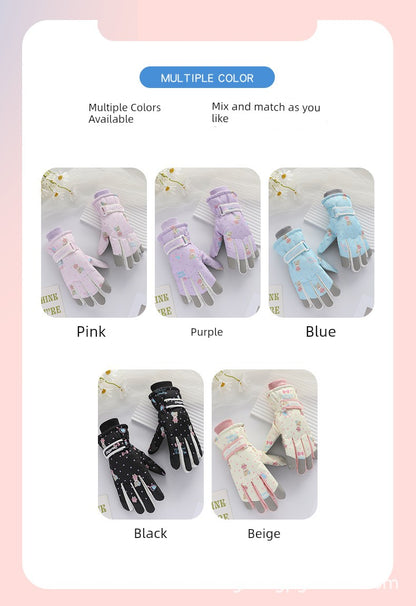 German Craftsmanship Ski Gloves for Women, Winter Fleece-Lined, Outdoor Cycling and Mountaineering Sports, Thickened, Waterproof, Windproof and Cold-Proof