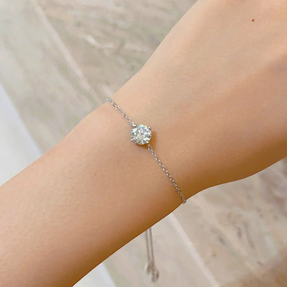 Certified 1CT Moissanite Bracelet for Women Real S925 Silver Classic Round Lab Diamond Charm Hand Chain Adjustable Jewelry Gifts
