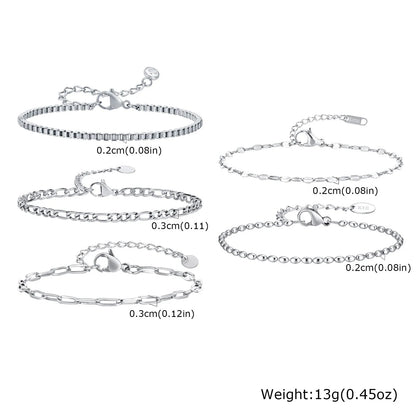 Women Chain Bracelet Silver Color, Stainless Steel Link Stackable Bracelets, Layered Fashion Accessories Gifts