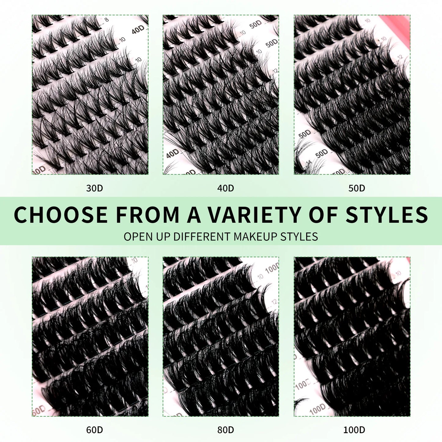 GROINNEYA DIY Lash Clusters Kit Mixed Tray Eyelash Extension Full Set Individual Lashes with Lash Bond&Seal and Tweezers Tool