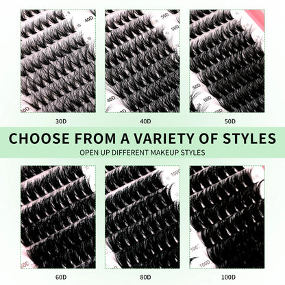 GROINNEYA DIY Lash Clusters Kit Mixed Tray Eyelash Extension Full Set Individual Lashes with Lash Bond&Seal and Tweezers Tool