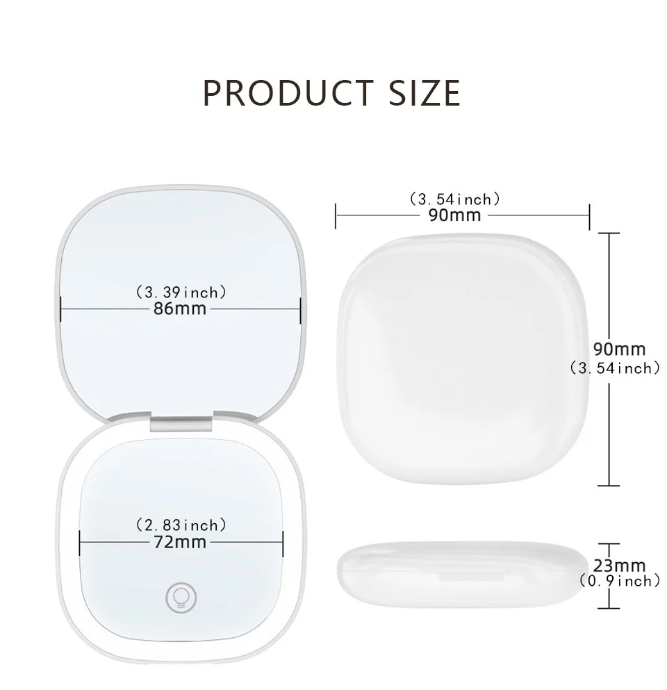 Mini Compact Foldable Pocket Hand Led Makeup Mirror With Led Light 5x/10x Magnification Rechargeable And Small