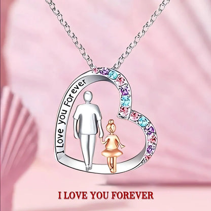Cute I Love You Forever Dad And Daughter Necklace Colorful Crystal Heart Pendant Necklaces For Girls Jewelry