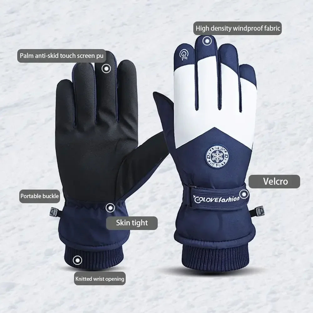 2025 Winter Snowboard Ski Gloves PU Leather Non-slip Touch Screen Waterproof Motorcycle Cycling Fleece Warm Riding Gloves