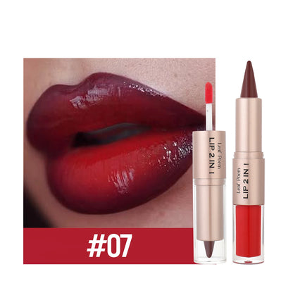 Black Brown Tapered Lip Liner Contour Pencil Double Head Mirror Plumping Lip Glaze Crystal Lip Gloss Sexy Red Lips Tint Makeup