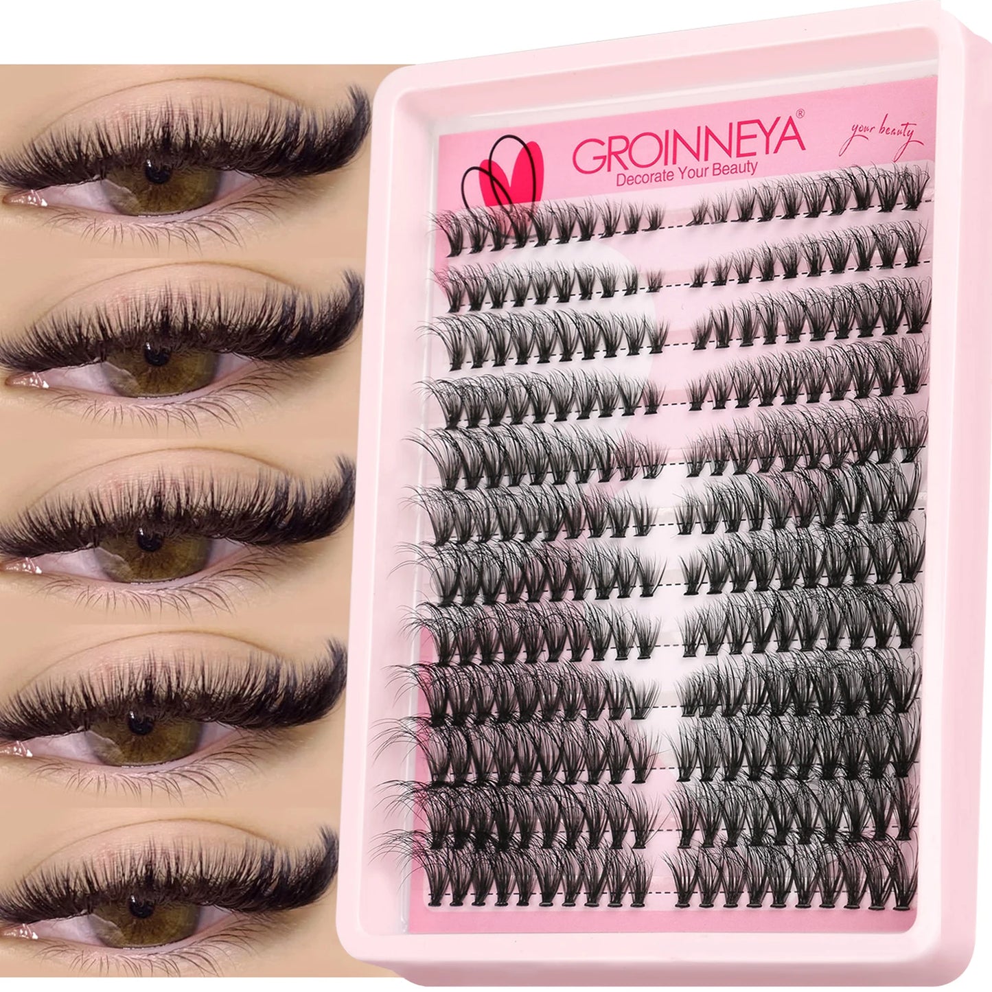 GROINNEYA Lashes Clusters Cat Eyelashes Wispy Individual Lashes Extensions Volume Fluffy Clusters Lashes DIY Eyelashes Makeup