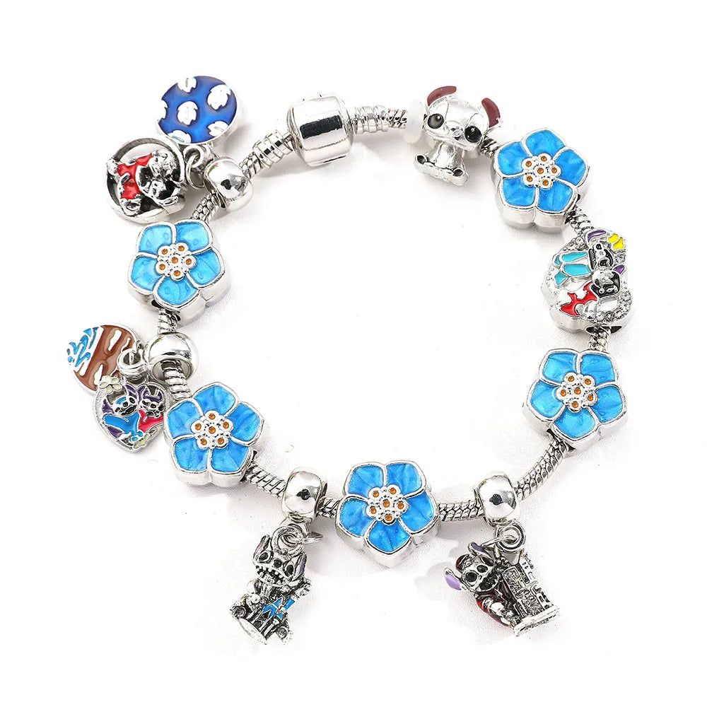 Disney Beaded Bracelet Lilo And Stitch Cartoon Cute Metal Charms Bangle DIY Beads Chain Jewelry Gifts Accessories For Women Kids