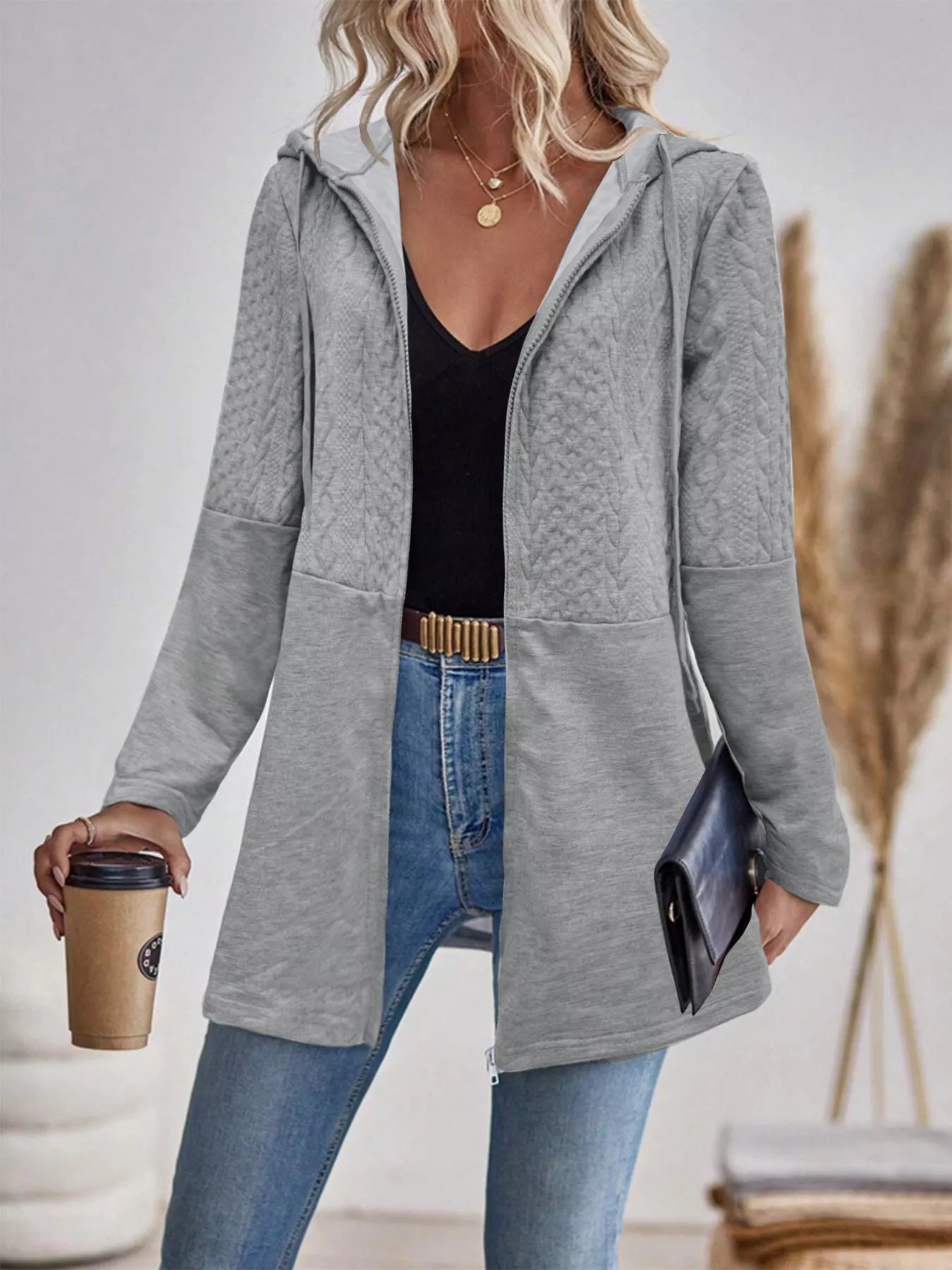 Zip Up Hooded Longline Outerwear