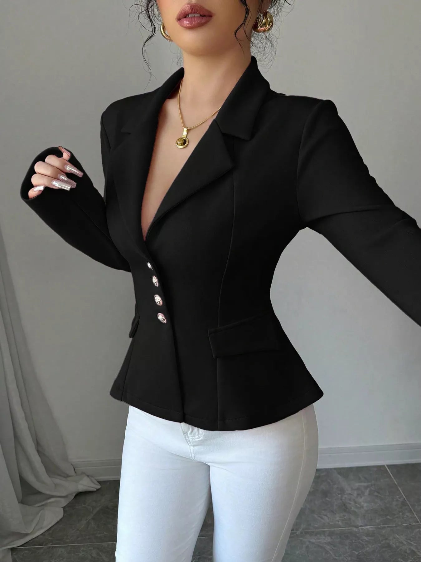 Fitted Button-Front Blazer