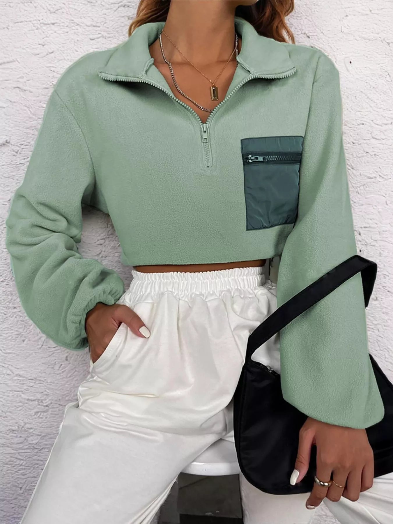 Half Zip Dropped Shoulder Sweatshirt
