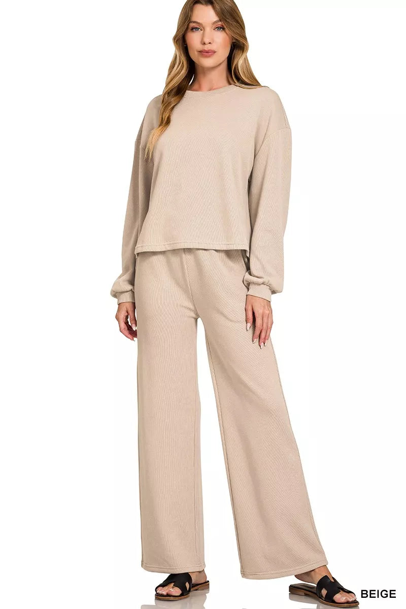 Zenana French Rib Pullover and Pants Set