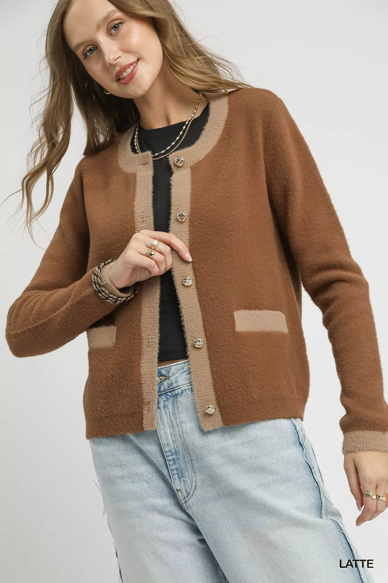 Umgee Two-Tone Button Front Cardigan
