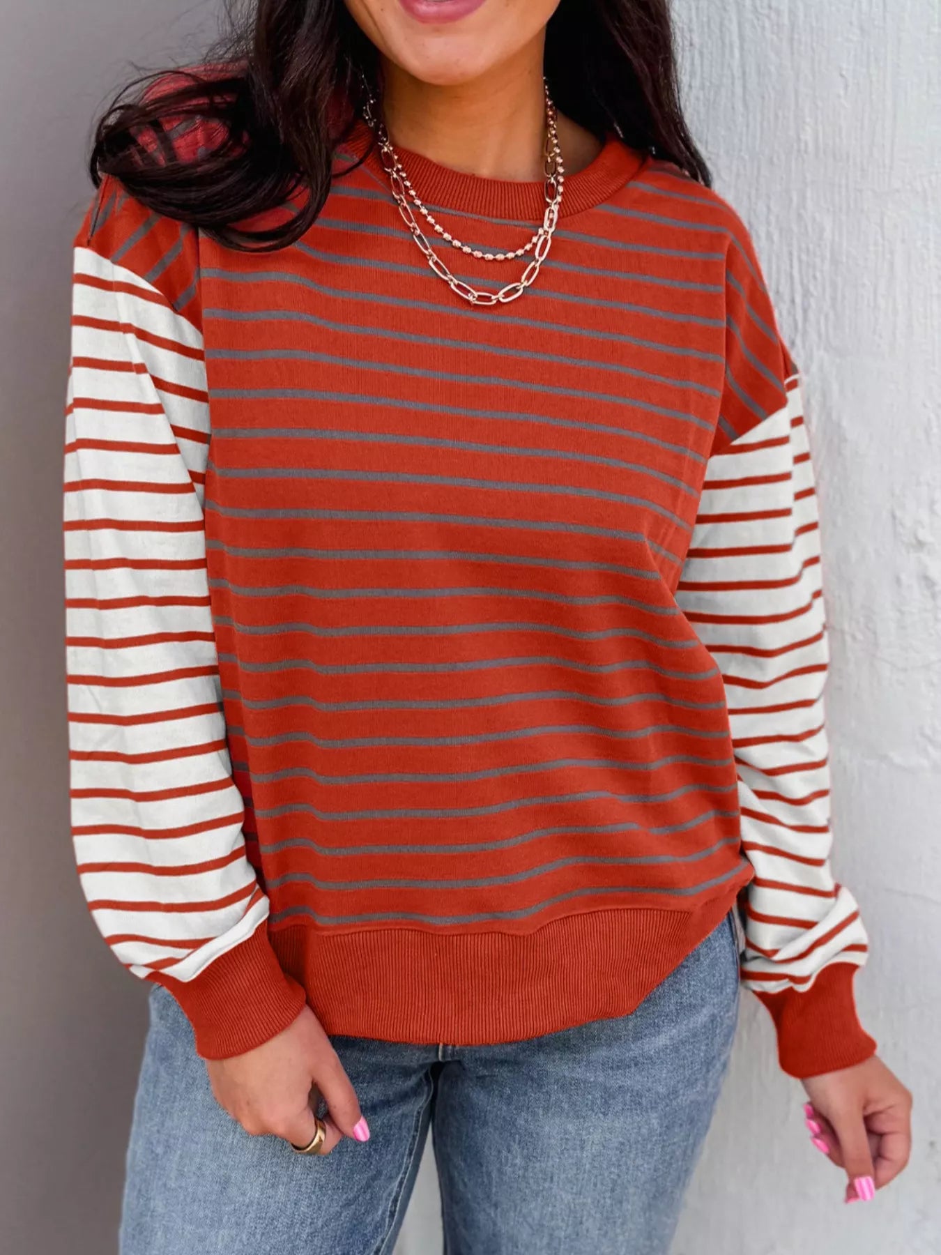 Striped Color Block Long Sleeve Sweatshirt